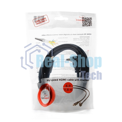 Кабель Cablexpert HDMI CC-HDMI490-6, 19M/19M, v2.0, медь, позол.разъемы, экран, угловой, 1.8м, черный, пакет