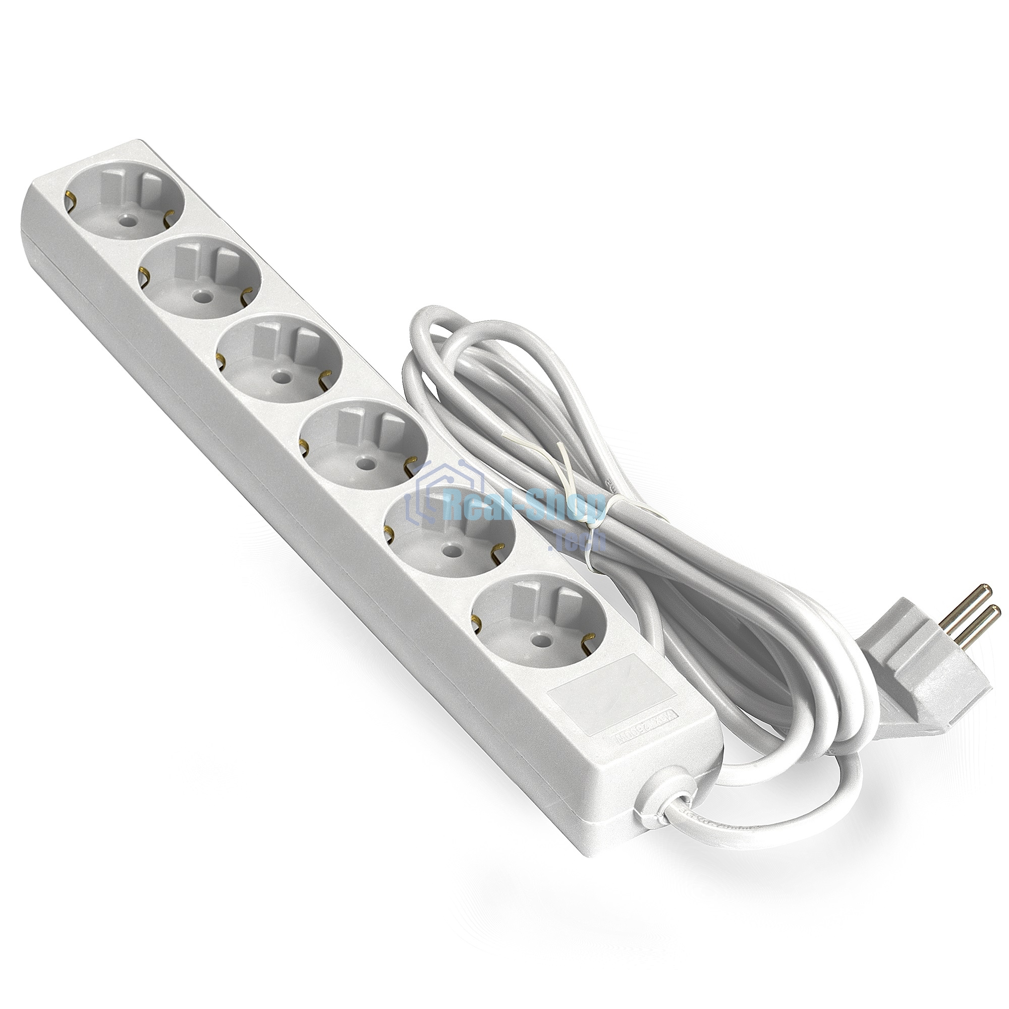 Удлинитель ExeGate ECE-6-3W (EX285833RUS), белый, 3 м, евровилка с заземлением, 6 евророзеток с заземлением, 2200 Вт