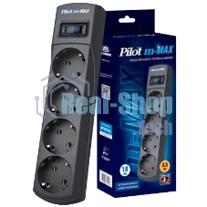 Сетевой фильтр ZIS Pilot m Max 4 розетки (евро с заземлением), 15А/3.3 кВа, автомат, 5 м, черный Surge protector Pilot m Max 4 euro outlets, 15А/3.3кВа, 5m, black