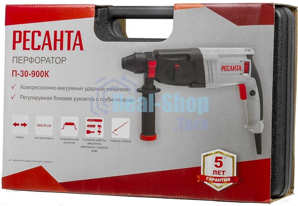 Перфоратор Ресанта П-30-900К патрон:SDS-plus уд.:4.3Дж 900Вт (кейс в комплекте)