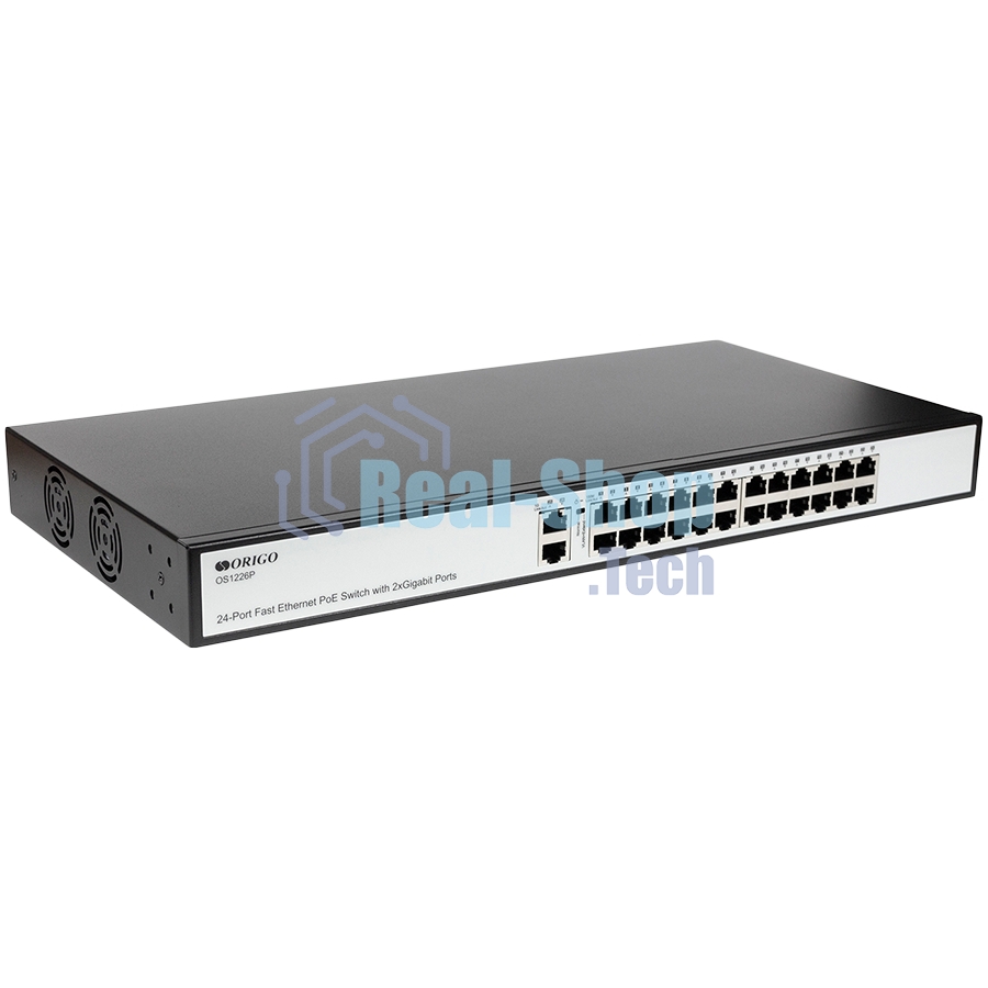 Неуправляемый PoE-коммутатор ORIGO OS1226P/285W/A1A 24x100Base-TX PoE+, 2x1000Base-T, PoE-бюджет 285 Вт, корпус металл