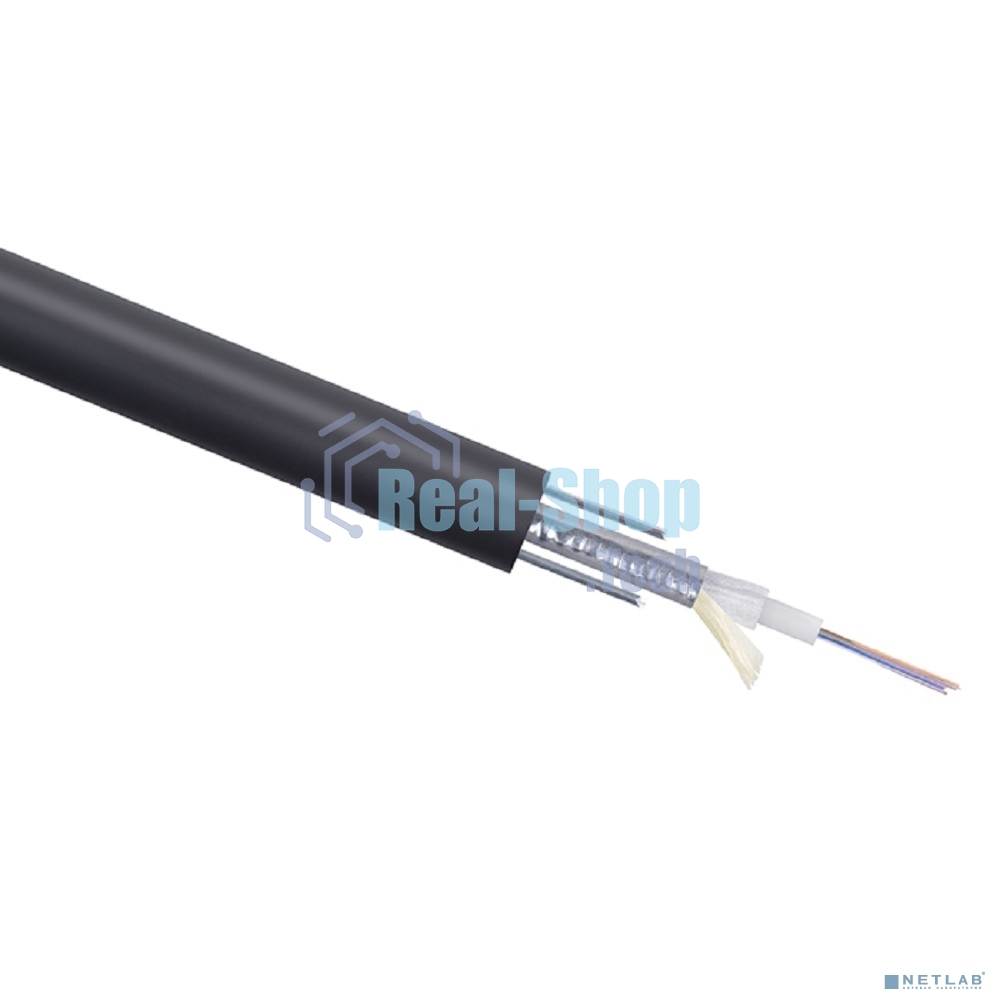 Кабель ВО Cabeus Loose tube, 4хОВ, OS2 9/125, PE, Ø 8,7мм, снаружи зданий, гофрированная стальная лента, черный, усиление- стальная проволока