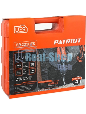 Дрель-шуруповерт аккумуляторная Patriot BR 203UES, Аккумуляторная, 20В, 2 АКБ, Кейс