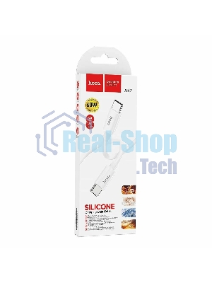 Кабель USB2.0 Hoco Type-C/Type-C, 3А, 60Вт, силиконовая оплетка, X87, 1м, белый, коробка