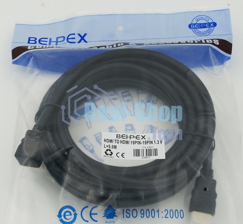Кабель аудио-видео Behpex HDMI (m)/HDMI (m) 5м. черный ver1.3
