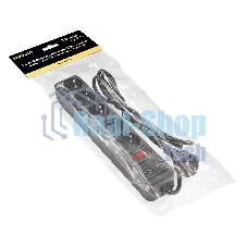 Сетевой фильтр-удлинитель с USB зарядкой ExeGate SP-5-USB-1.8B (5 евророзеток с заземлением, 2 USB-A 2A, 1.8 м, защита от перегрузки, выключатель с подсветкой, черный)