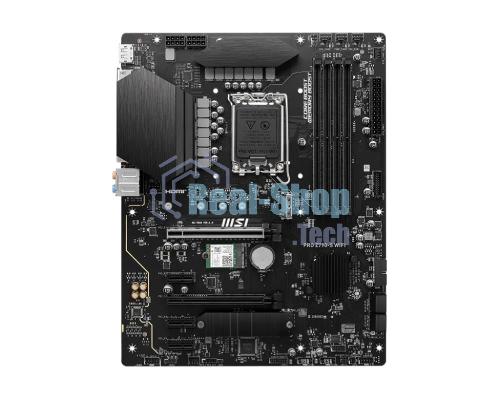 Материнская плата MSI PRO Z790-S WIFI, LGA 1700, ATX, 4xDDR5, 1xPCIe 5.0 x16, 4xM.2, 4xSATA, 1xHDMI, 1xDP, 2.5 Gigabit Ethernet, 7.1 аудио