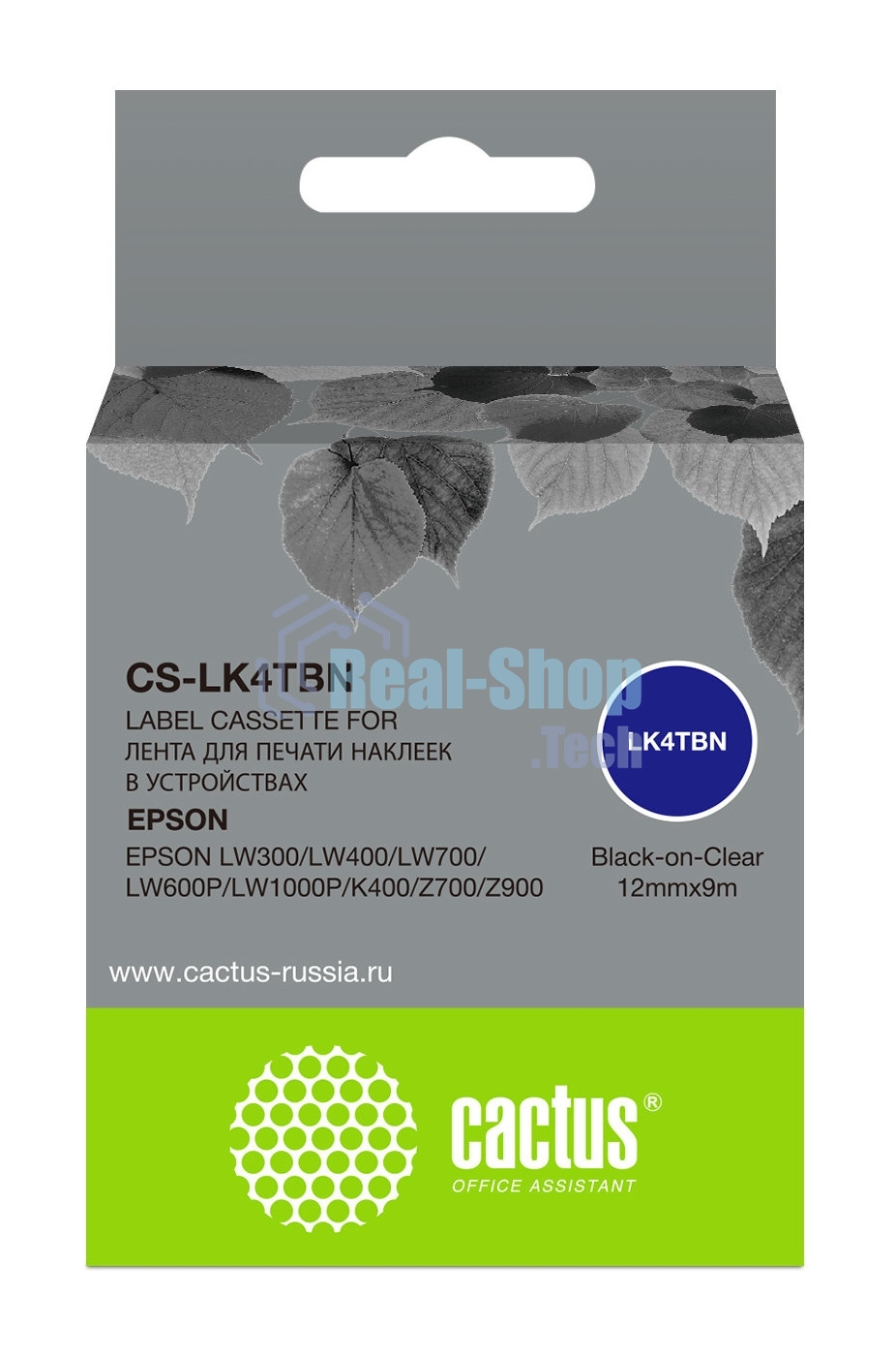 Картридж ленточный Cactus CS-LK4TBN черный, 12 мм, 9 м для Epson LW300/LW400/LW700/LW600P/LW1000P/K400/Z700/Z900