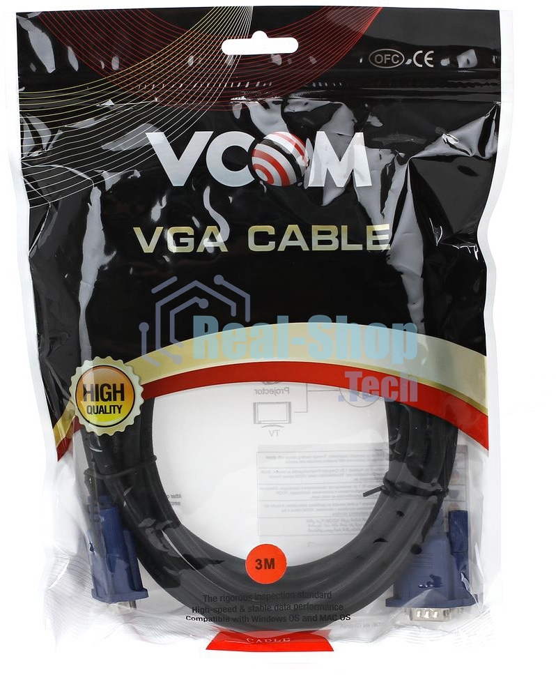 Кабель монитор-SVGA card (15M-15M) 3.0м 2 фильтра VCOM
