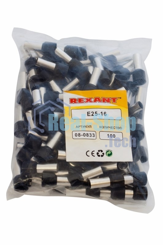 Наконечник штыревой втулочный изолированный Rexant F-16 мм 25 мм² (НШВи 25-16) черный
