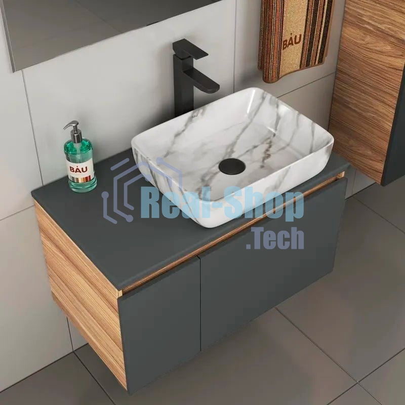 Комплект для ванной, 4 предмета (тумба Bau 80, графит + раковина BAU Hotel 51х39 + смеситель Hotel Black, выпуск клик-клак, черный)