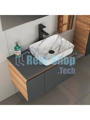 Комплект для ванной, 4 предмета (тумба Bau 80, графит + раковина BAU Hotel 51х39 + смеситель Hotel Black, выпуск клик-клак, черный)