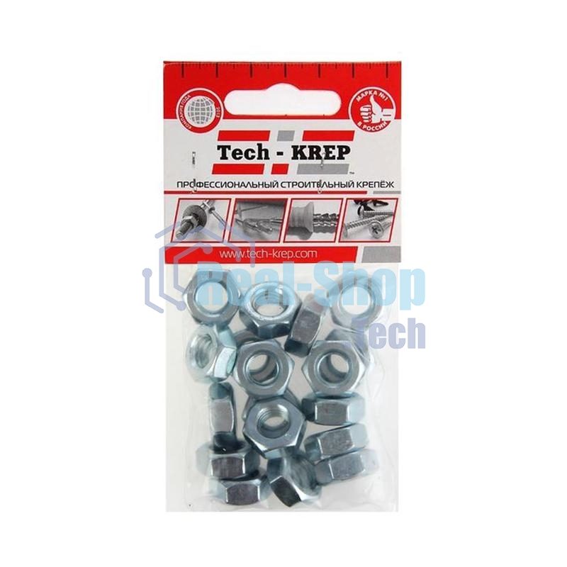 Гайка шестигранная Tech-Krep 103027 М10 цинк. DIN 934 (уп.18 шт) пакет