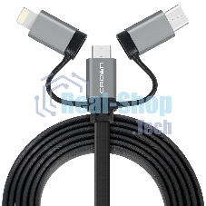 Кабель Crown USB - microUSB/USB Type-C/Lightning CMCU-3182 черный