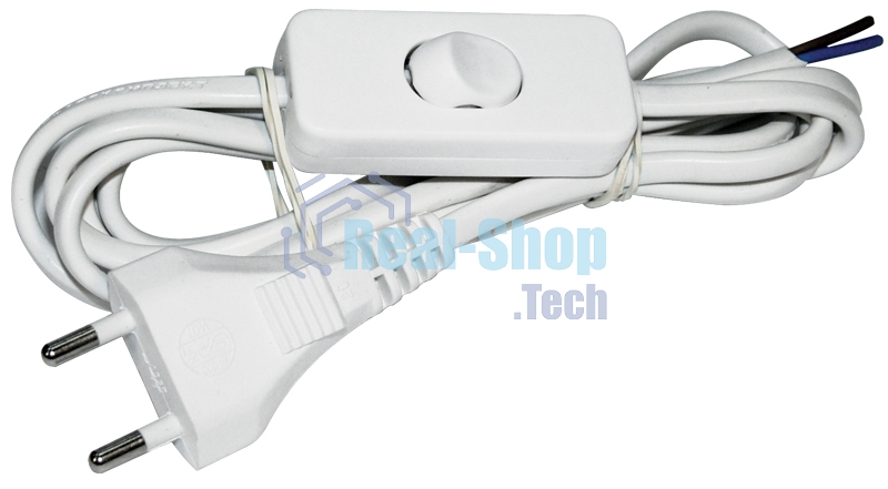 Шнур УШ-1КВ опрессованный с вилкой со встроенным выключателем 2х0,75/2метра, белый ИЭК