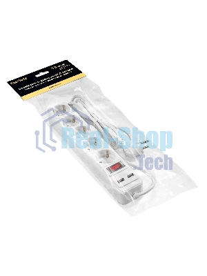 Сетевой фильтр-удлинитель с USB зарядкой ExeGate SP-5-USB-1.8W (5 евророзеток с заземлением, 2 USB-A 2A, 1.8 м, защита от перегрузки, выключатель с подсветкой, белый)