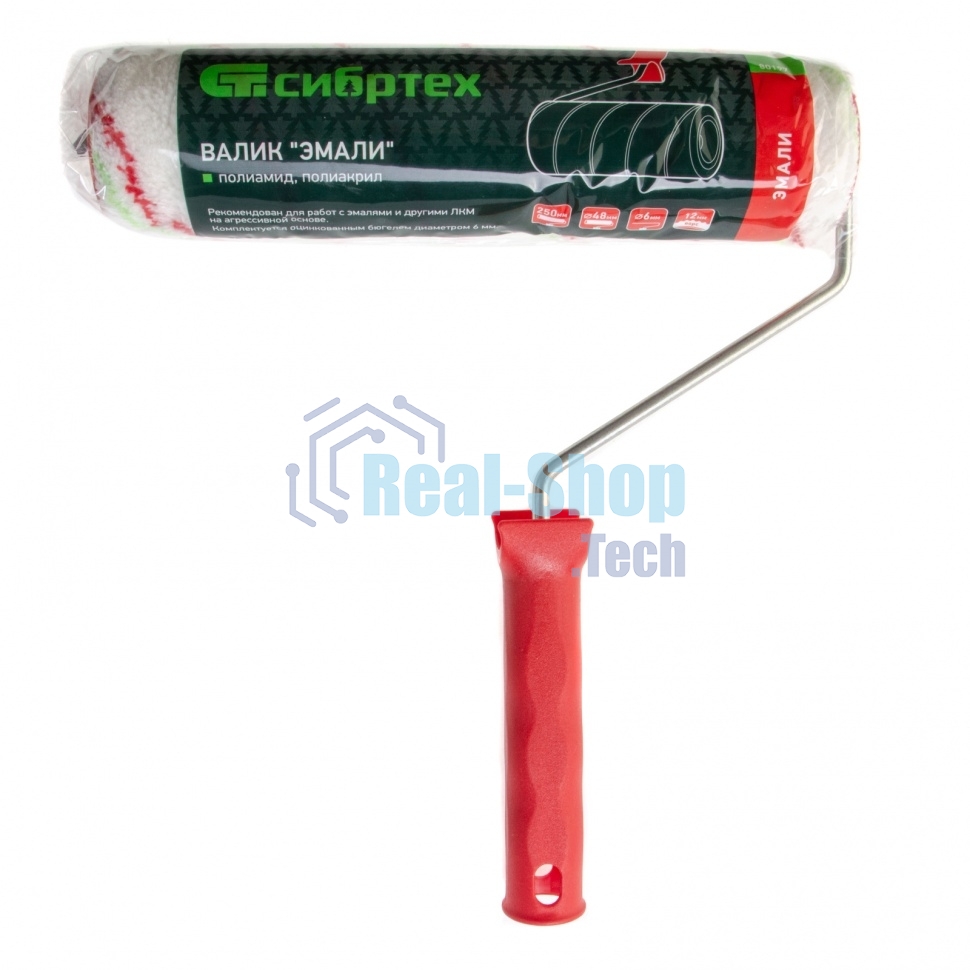 Валик Сибртех Эмали, 250 мм, ворс 12 мм, D 48 мм, D ручки 6 мм, полиамид, полиакрил
