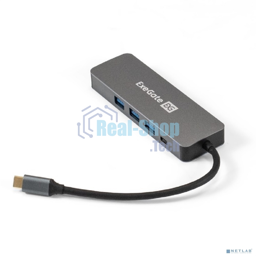 USB-концентратор ExeGate DUB-31C/PD/H (кабель-адаптер USB Type-C --> 3xUSB3.0 + PD 60W + HDMI 4K@30Hz, Plug&Play, серый)
