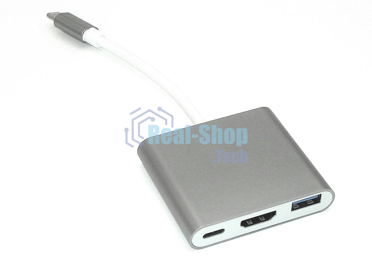 Адаптер Type-C на USB, HDMI 4K Type-С для MacBook, серый