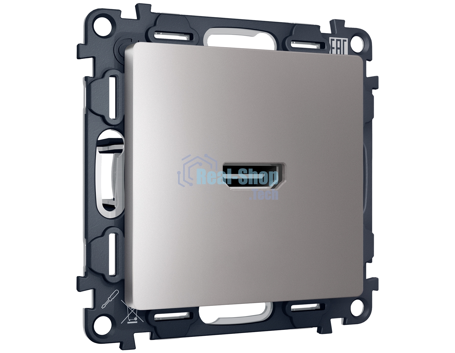 Комплект механизма розетки HDMI 2.0 ALFA Сталь матовый 40V/500mA 2.0GHz 5-18Gbit/s QUANT (AP5140, VM222) MA514010