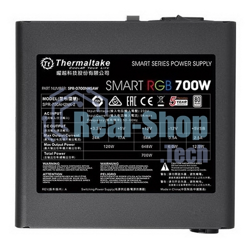 Блок питания Thermaltake Smart RGb (PS-SPR-0700NHSAWE-1), 700Вт, 80 PLUS, 120мм, черный