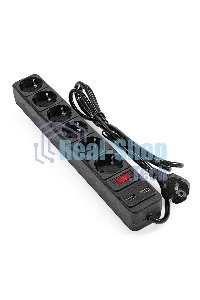 Сетевой фильтр-удлинитель с USB зарядкой ExeGate SP-6-USB-1.8B (6 евророзеток с заземлением, 2 USB-A 2A, 1.8 м, защита от перегрузки, выключатель с подсветкой, черный)