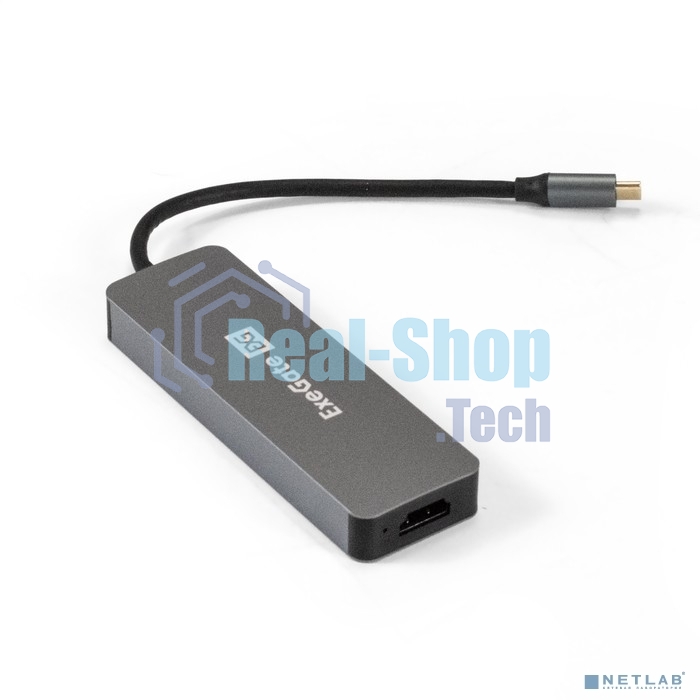 USB-концентратор ExeGate DUB-31C/PD/H (кабель-адаптер USB Type-C --> 3xUSB3.0 + PD 60W + HDMI 4K@30Hz, Plug&Play, серый)