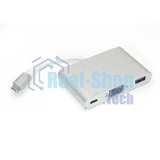 Адаптер Type-C на VGA, USB 3.0 + Type-С для MacBook, серебристый