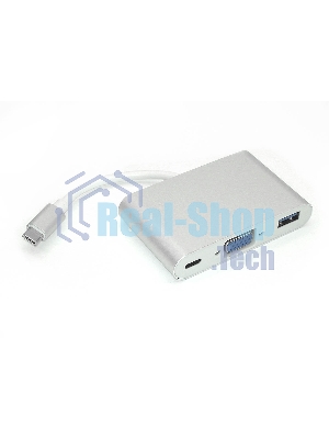 Адаптер Type-C на VGA, USB 3.0 + Type-С для MacBook, серебристый