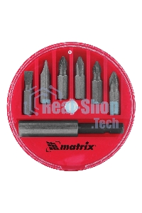 Набор бит Matrix, магнитный адаптер для бит, сталь 45Х, 7 предм., в пласт. закрытом боксе