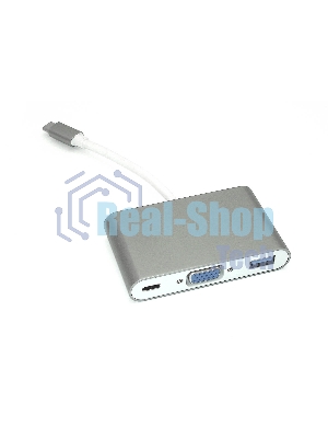 Адаптер Type-C на VGA, USB 3.0 + Type-С для MacBook, серый
