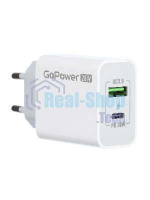 Сетевое зарядное устройство GOPOWER 1USB+1TYPE-C 20W QC3.0 00-00028401 WHITE