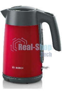 Чайник электрический Bosch TWK7L464, 1.7л, 2400 Вт., нерж.сталь, покрытая эмалью, красный,шкала уровня воды
