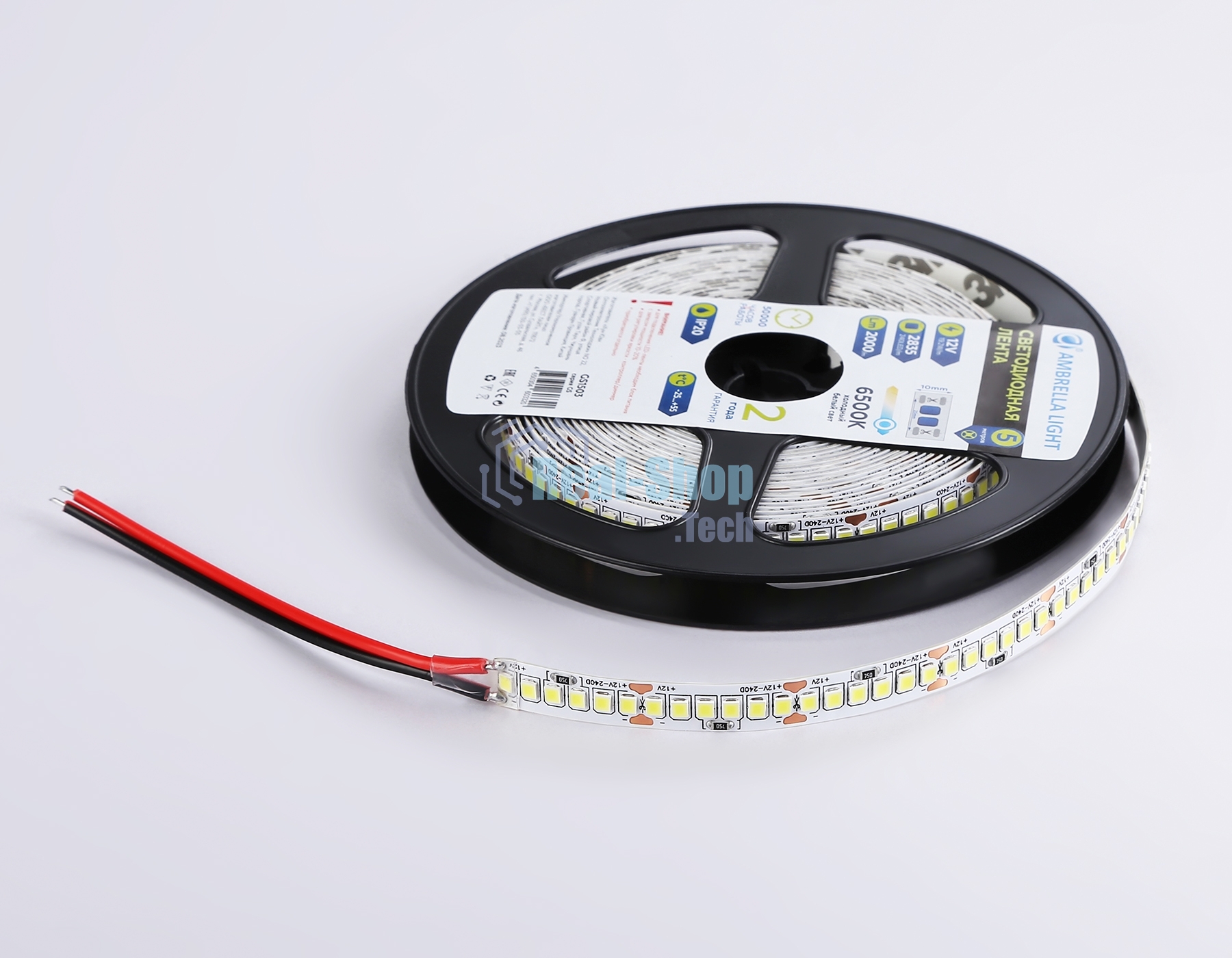 Светодиодная лента Ambrella light GS1503 2835 240Led/ 19.2W m/ 12V IP20 6500K/ 5000*10*1.2mm (2 конт.)