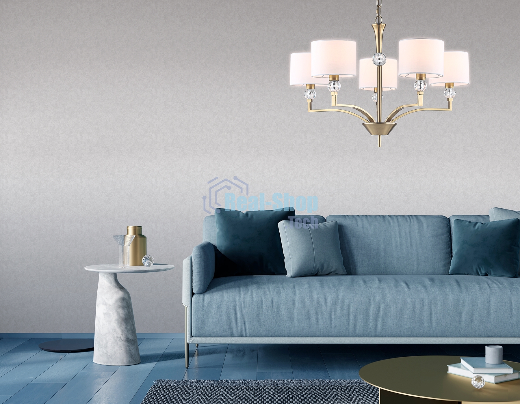 Люстра Ambrella light LH71131/5 BS/WH латунь/белый E14/5 max 40W D660*880