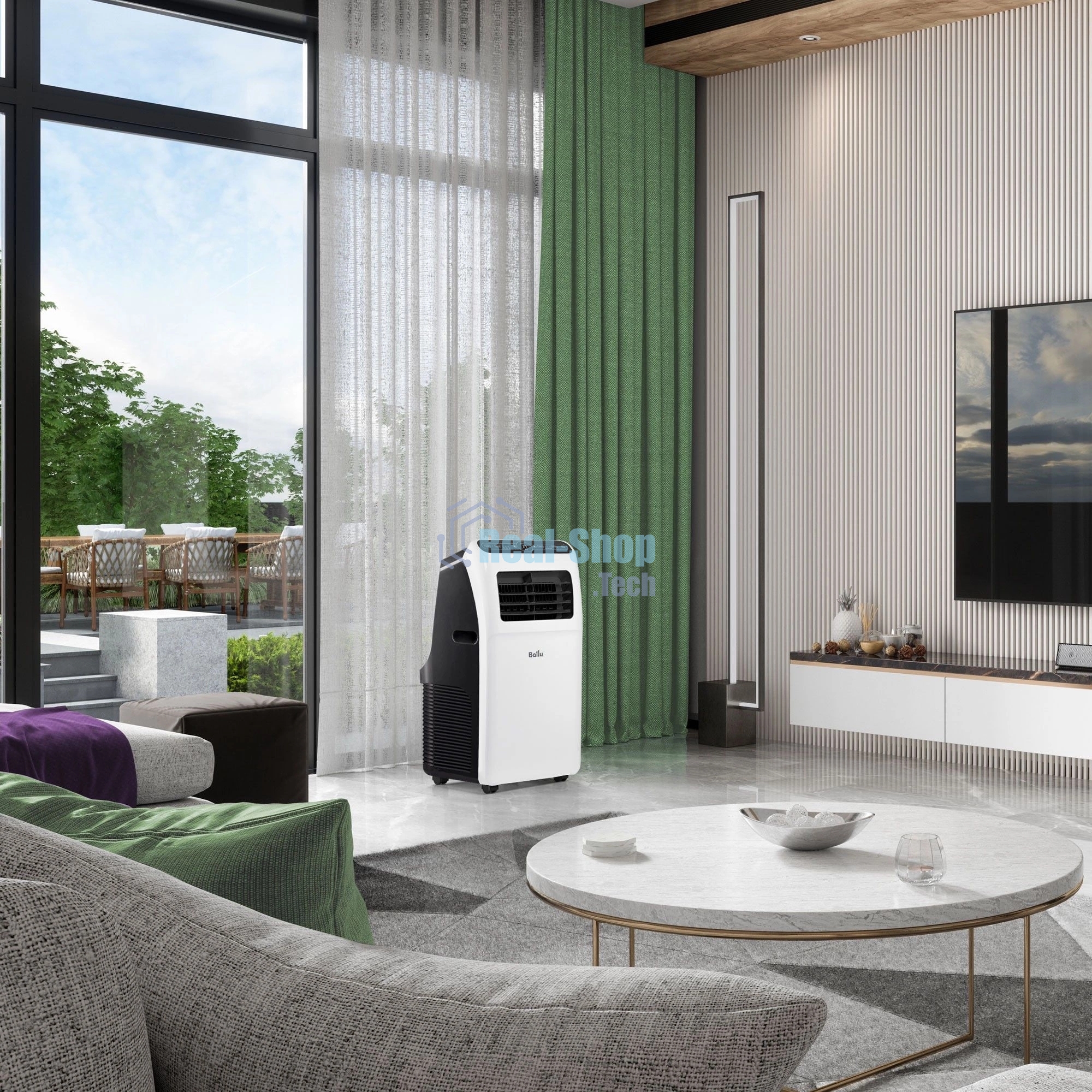 Кондиционер мобильный Ballu Aura BPAC-12 CP/N1_24Y 12000 BTU, 30 м², 52 дБ, охлаждение, осушение, белый