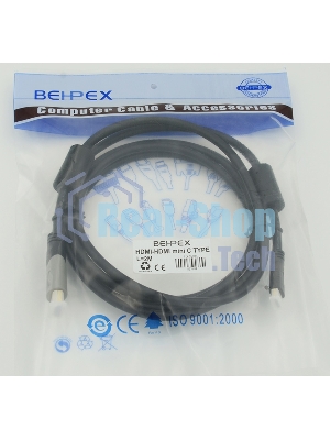 Кабель аудио-видео Behpex HDMI (m)/Mini HDMI (m) 2м. феррит.кольца черный