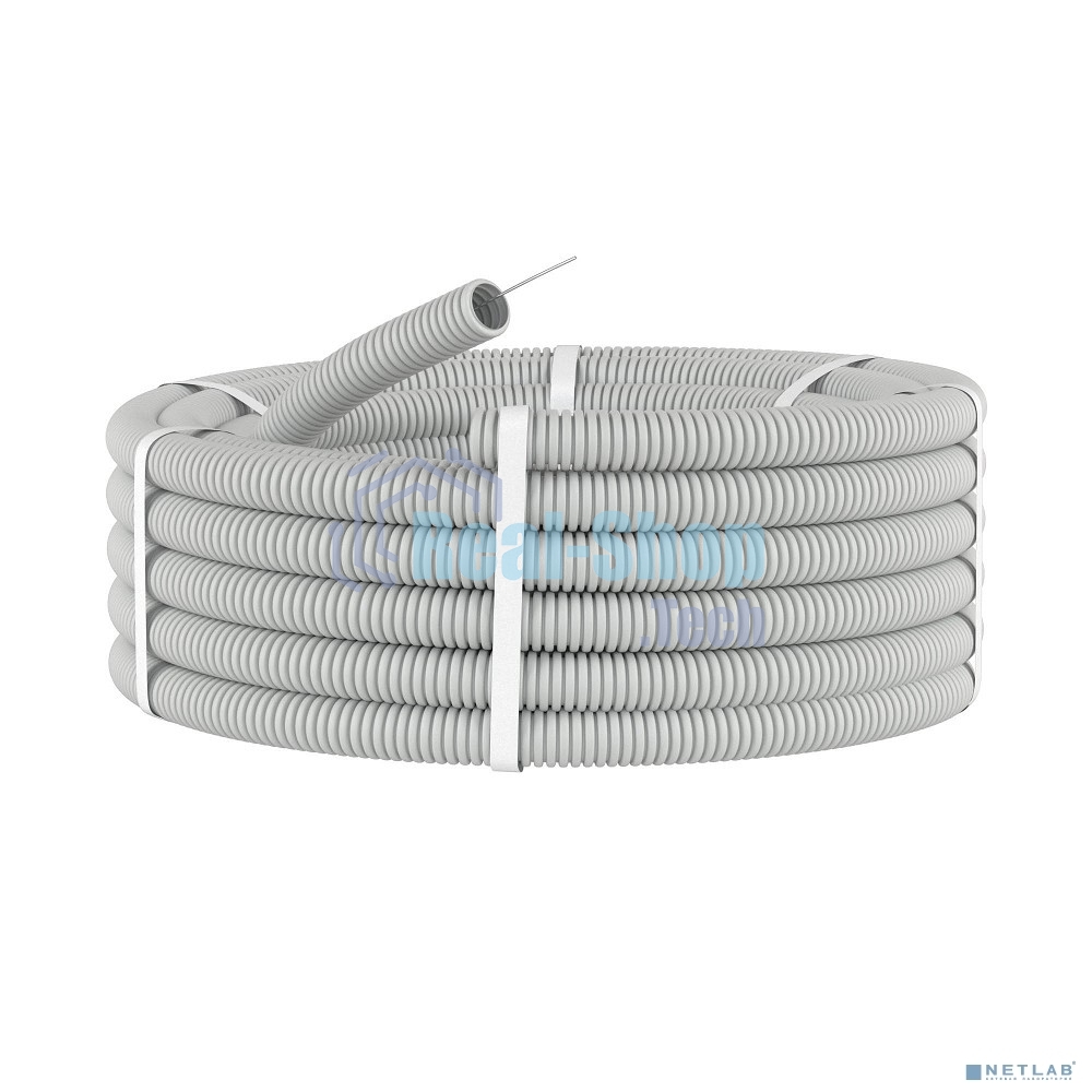 Труба гофрированная ПВХ d20мм с протяж. сер. (уп.50м) ДКС 9192050