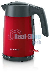 Чайник электрический Bosch TWK7L464, 1.7л, 2400 Вт., нерж.сталь, покрытая эмалью, красный,шкала уровня воды