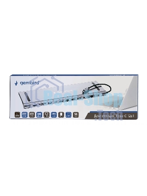 USB-концентратор Gembird UHB-D6, USB Type-C, USB 2.0/RJ45/USB Type-C PD87W/Jack 3.5 / SD/TF/2xHDMI/VGA, USB Type-C