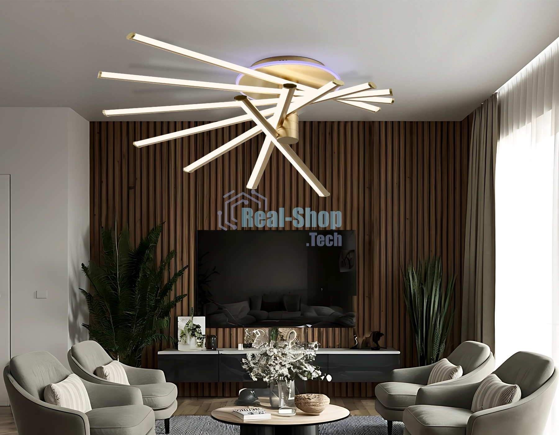 Потолочный светодиодный светильник Ambrella light FL6244 GD золото 125W 3000K-6400K+RGB 900*750*230 (ПДУ ИК)