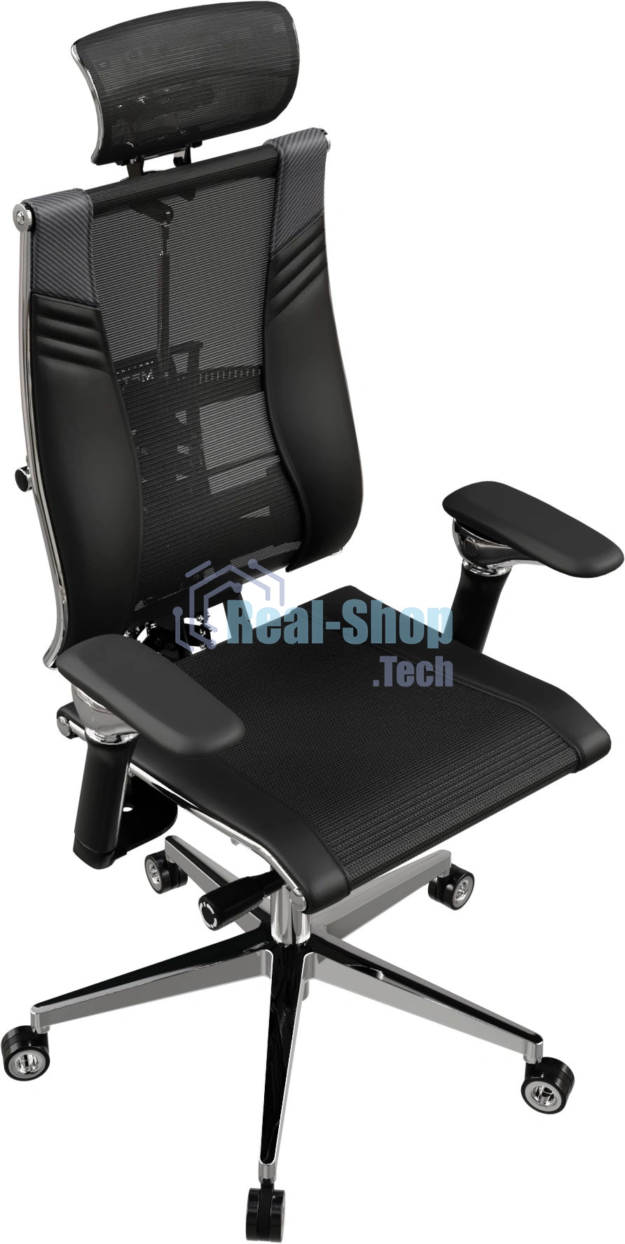Кресло руководителя эргономичное Метта Yoga Spine Triumph B2 (Черный CC.50.15.13A) Infinity Easy Clean экокожа/сетка с подголов. крестов. алюминий хром