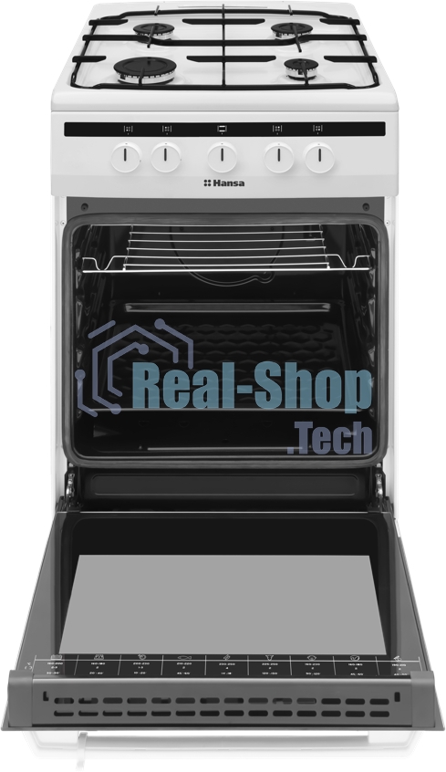 Плита газовая Hansa FCGW51001 белый, конфорок 4 шт, духовка 56 л, 50 см x 85 см x 60 см