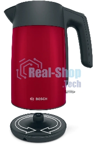 Чайник электрический Bosch TWK7L464, 1.7л, 2400 Вт., нерж.сталь, покрытая эмалью, красный,шкала уровня воды