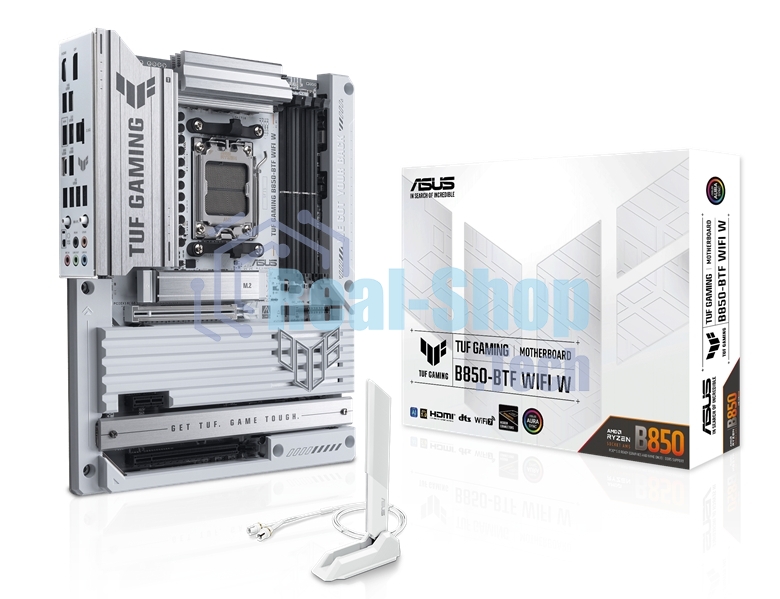 Материнская плата ASUS TUF GAMING B850-BTF WIFI W, AM5, AMD B850, 4xDDR5, 4xSATA, 3xM.2, 1xPCIe 5.0 x16, 1xPCIe 4.0 x16, 1xPCIe 3.0 x1, 1xDP, 1xHDMI, 1x2.5Gb LAN, Wi-Fi 7, Bluetooth 5.4, 1xUSB-C 20Gbps, 3xUSB-A 10Gbps, 4xUSB-A 5Gbps, 2xUSB-A 2.0, 5x3.5 мм, 7.1, ATX