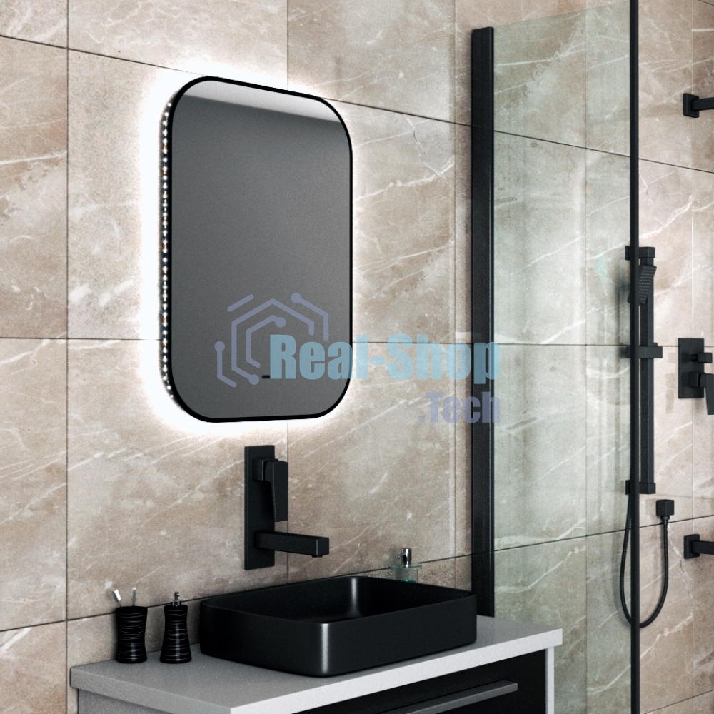Зеркало Bau Black Rand 60х80, с LED фоновой подсветкой, бесконтактным сенсором, черной окантовкой