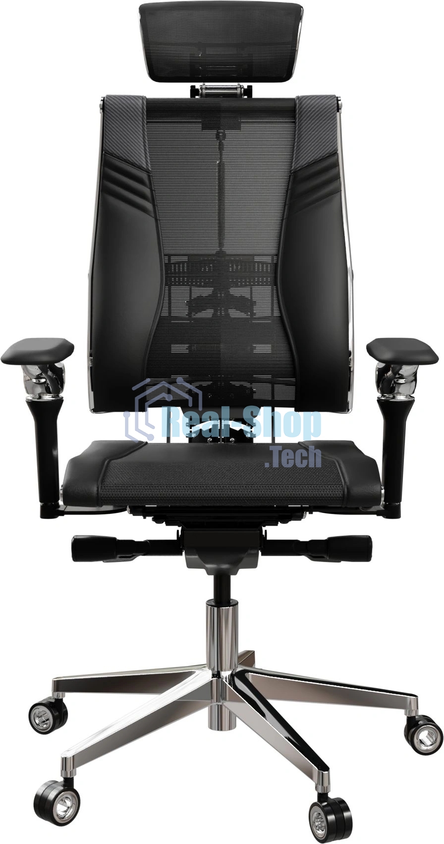 Кресло руководителя эргономичное Метта Yoga Spine Triumph B2 (Черный CC.50.15.13A) Infinity Easy Clean экокожа/сетка с подголов. крестов. алюминий хром
