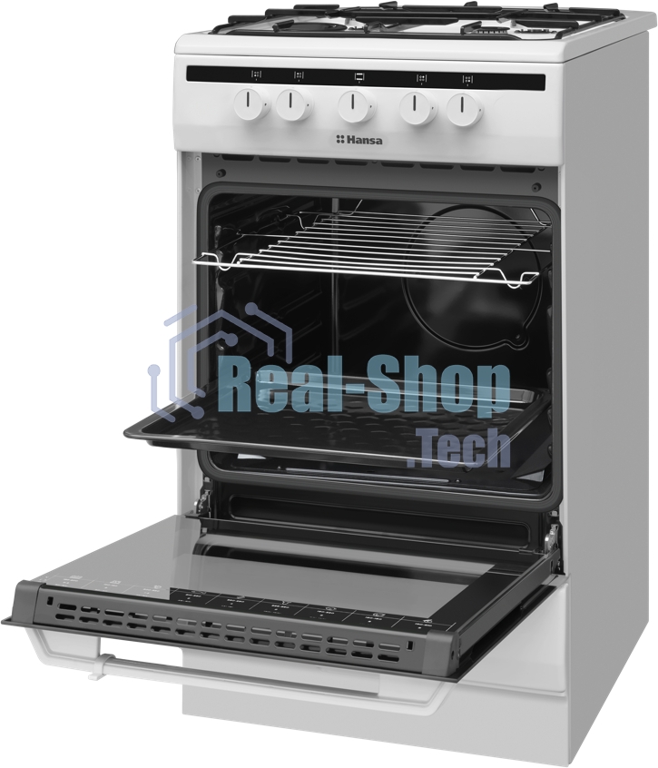 Плита газовая Hansa FCGW51001 белый, конфорок 4 шт, духовка 56 л, 50 см x 85 см x 60 см