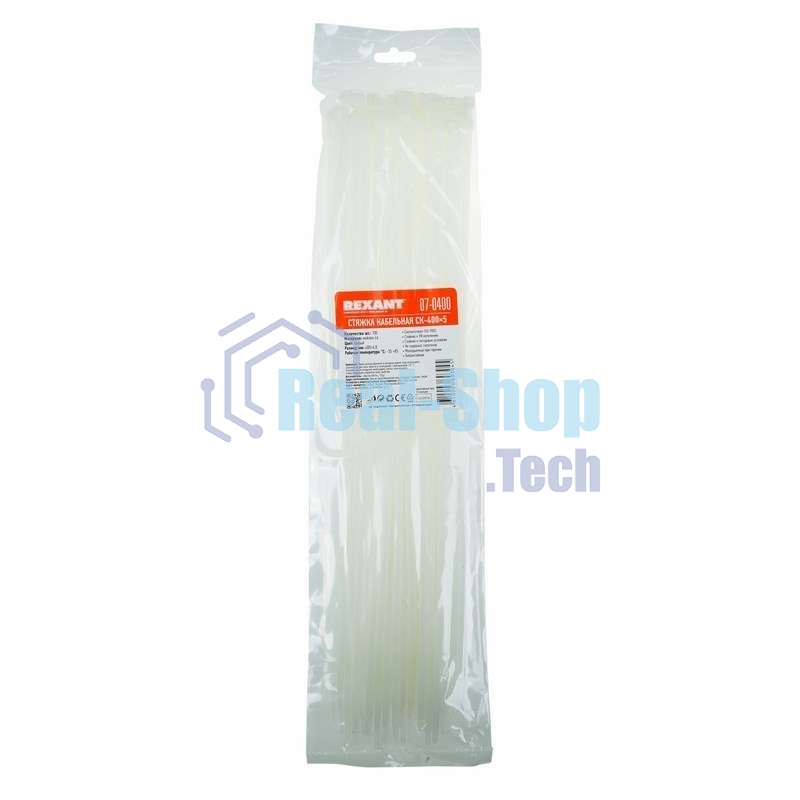 Хомут кабельный Rexant 07-0400 4.8х400 нейл. белый (уп. 100 шт)