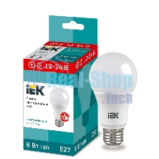 Лампа светодиодная IEK LLE-A60-08-12-24-40-E27 A60 шар 8Вт 12-24В 4000К E27 (низковольтная)